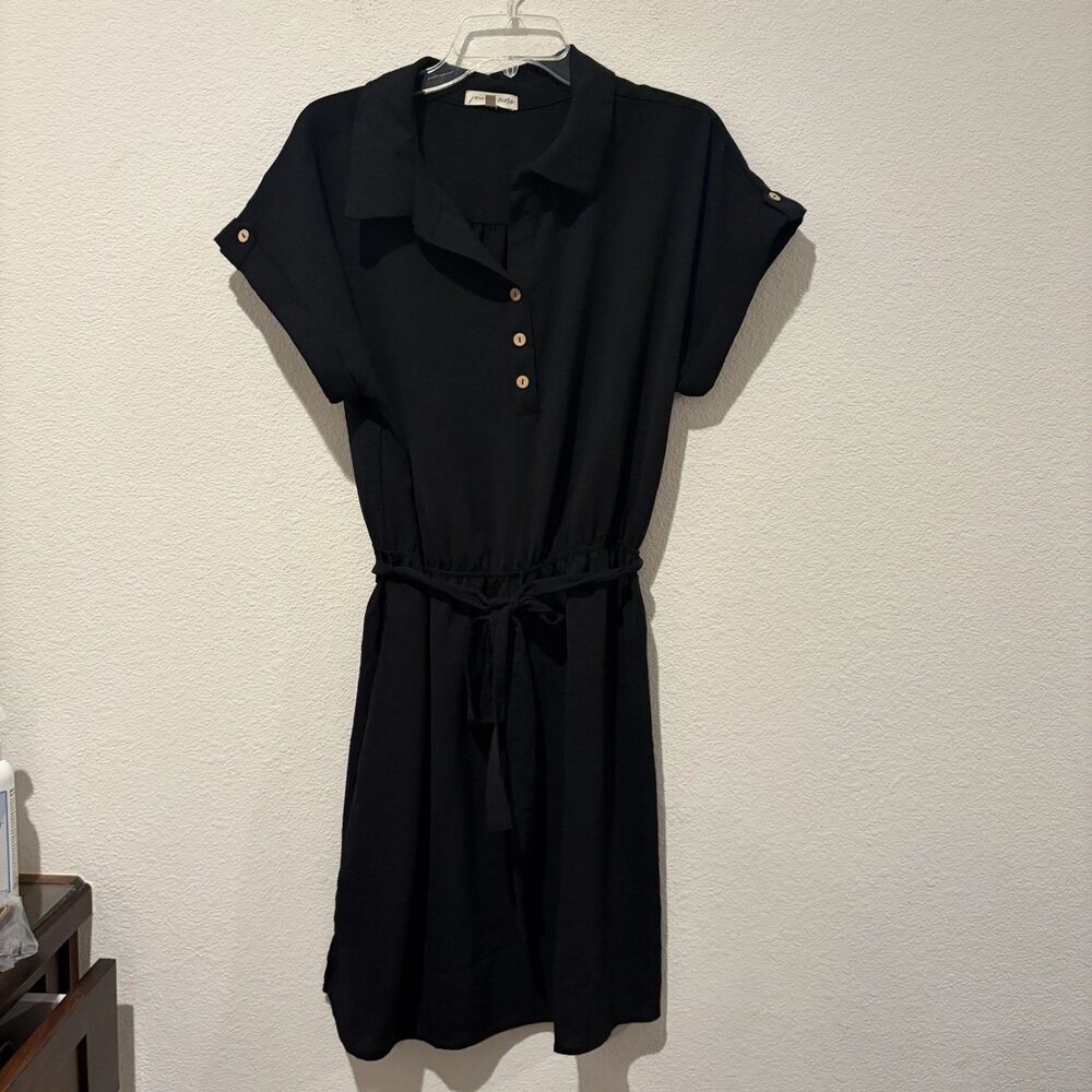 EUC Joie De Vivre 3 Button Women Mini Dress Black Plus Size 1x Short Sleeve